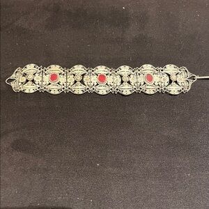 Silver and Red Filigree Bracelet